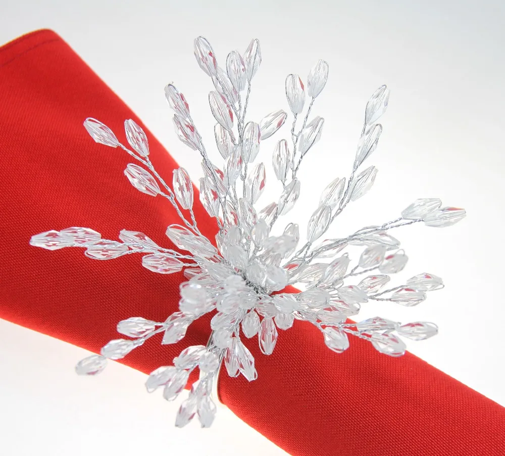 Free Shipping Beads Flower Napkin Ring Flower Napkin Holder For Wedding 12 Pcs