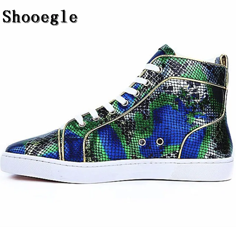 

SHOOEGLE New Snakeskin Men Sneakers Casual Espadrilles Printing Platform Men Ankle Boots High Quality Shoes Zapatillas Hombre