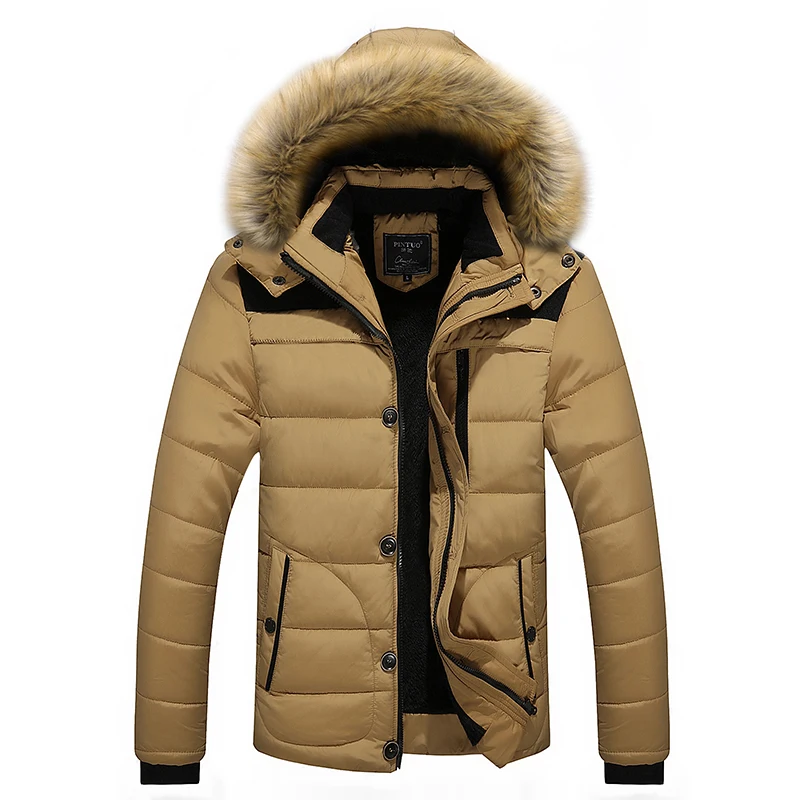 

Winter Jacket Men Hat Detachable Warm Coat Cotton-Padded Outwear Mens Coats Jackets Hooded Collar Slim Clothes Thick Parkas