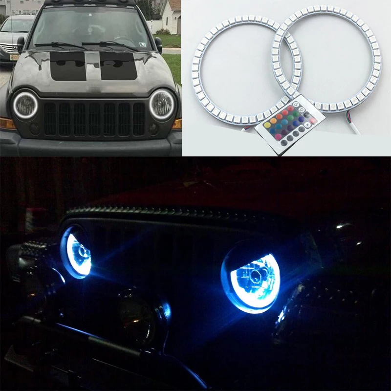 

2pcs Super bright 7 color RGB LED Angel Eyes Kit with a remote control car styling for Jeep Liberty KJ 2000 2001 - 2007