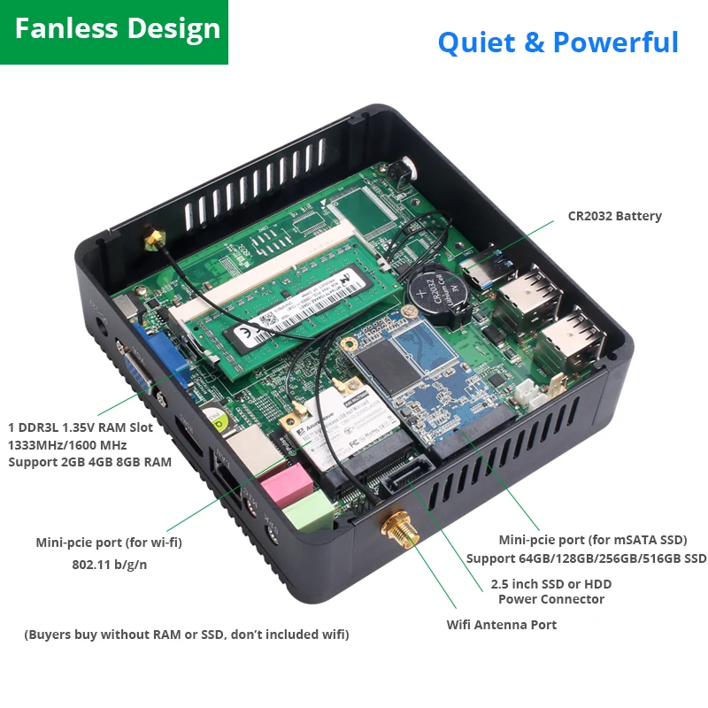 Imagem -05 - Fanless Mini pc Computador Desktop Intel Celeron J1900 Compacto Cpu Htpc tv Box Gaming pc Thin Client 300 m Wi-fi Windows Linux