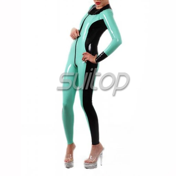 Suitop  rubber latex catsuit latex fetish rubber close-fitting wear in laker blue and black Custom color