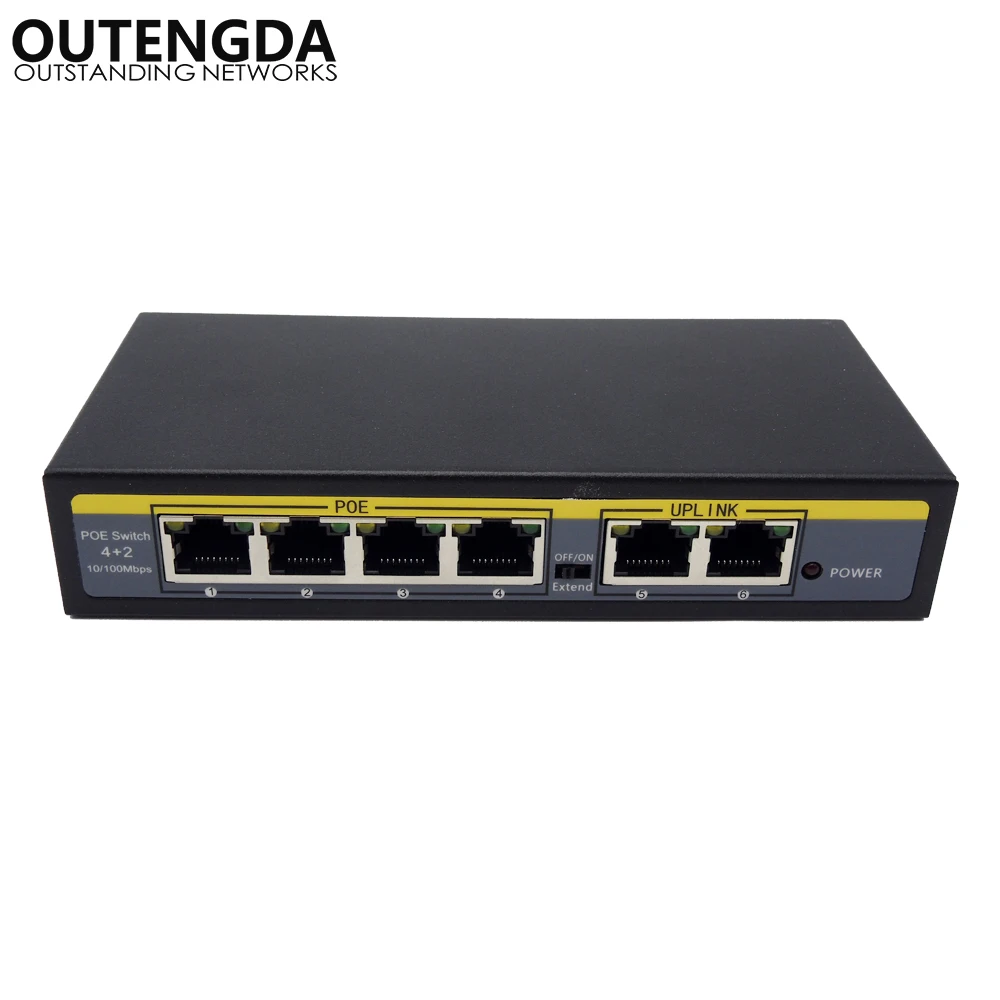 4 + 2 poorts PoE Switch 802.3af Standaard schakelaar 802.3at Power Over Ethernet Switch Injector voor Draadloze AP IP telefoons Camera