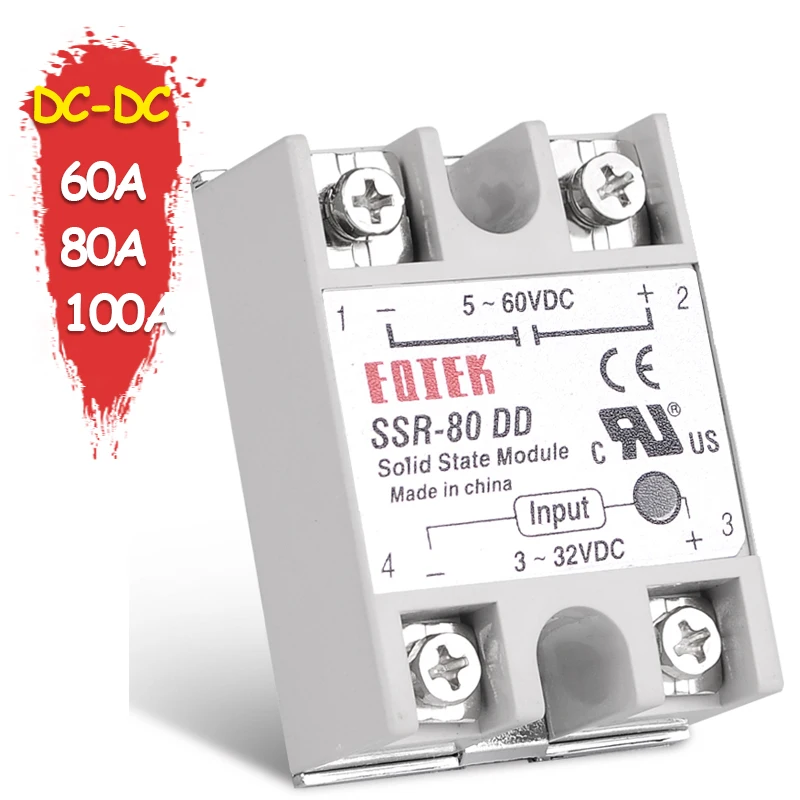 Single Phase Solid State Module Relay SSR-80DD dc-dc 60A 80A 100A SSR-60DD 3-32V DC to 5-60V DC SSR