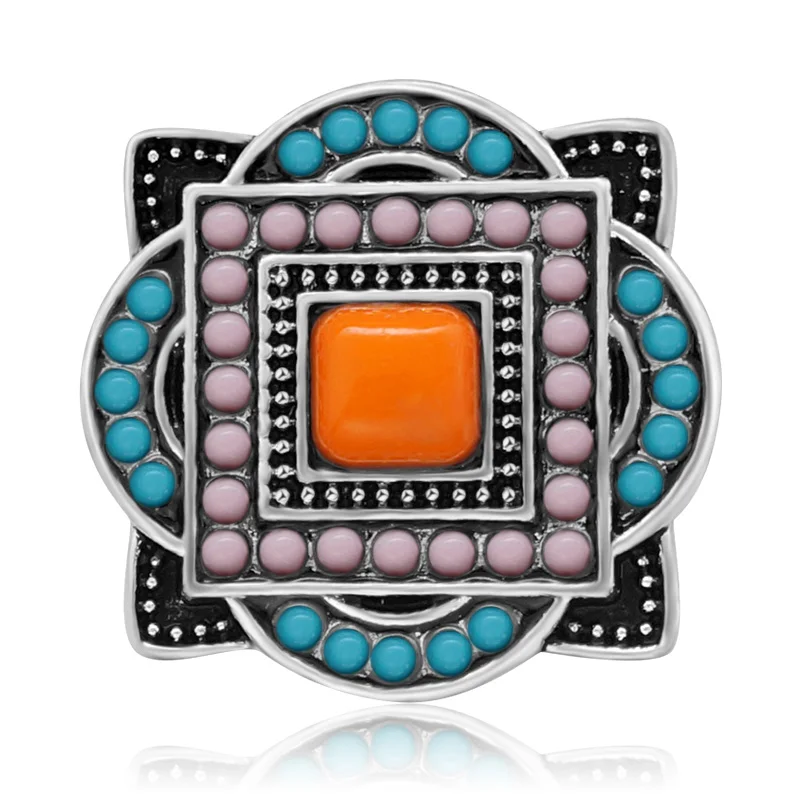 New Beauty Colorful Beads Patterns Squares 18mm snap buttons fit 18mm snap necklace jewelry wholesale KZ3402 Women Gift