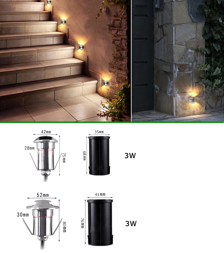 3W 5W LED Buried IP68 AC85-260V DC12V Outdoor Recessed Deck Light 1/2/3/4 Side View Underground Lamp Sidewalk