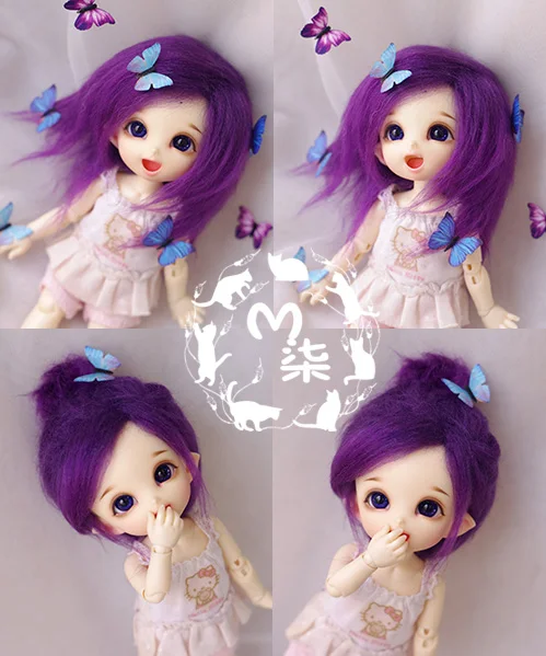 New 1/12 3-4 inch 9-10cm 1/8 4-5 inch 12cm 14cm BJD Plush fabric  Wig Deep Purple For  PukiFee lati Doll Antiskid BJD Doll Wig