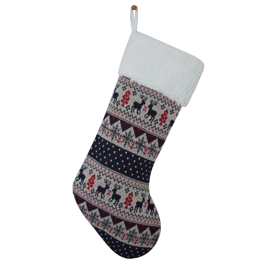 Sorrento Knitted reindeer design Christmas Stocking with sharpa cuff Christmas tree decoration Fashionable socks 10*19inch