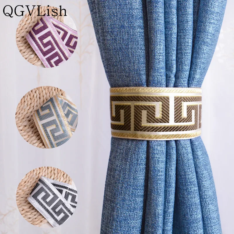 

QGVLish 2Pcs Jacquard Curtain Tiebacks Tassel Hanging Belt Ribbon Curtain Accessories Hooks Buckle Holder Clips Lashing Bind