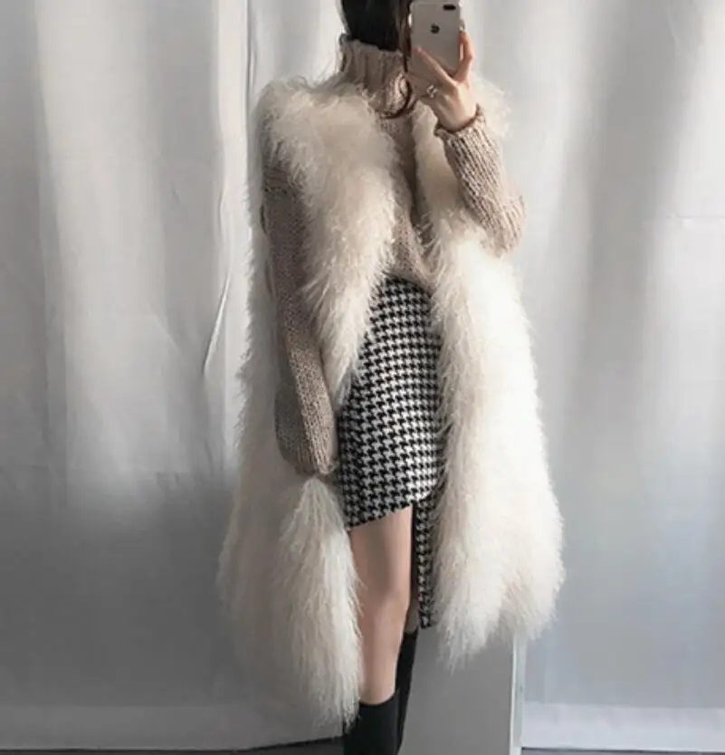 

Women clothing Korean coat long vest wool faux fur Slim warm vest new wild plus fur vest High quality ladies party overcoat