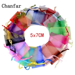 100pcs 5x7CM Colorful Decoration Drawstring Packaging Pouches&Bag Small Organza Bags Jewelry For Gift Engagement Color Selection