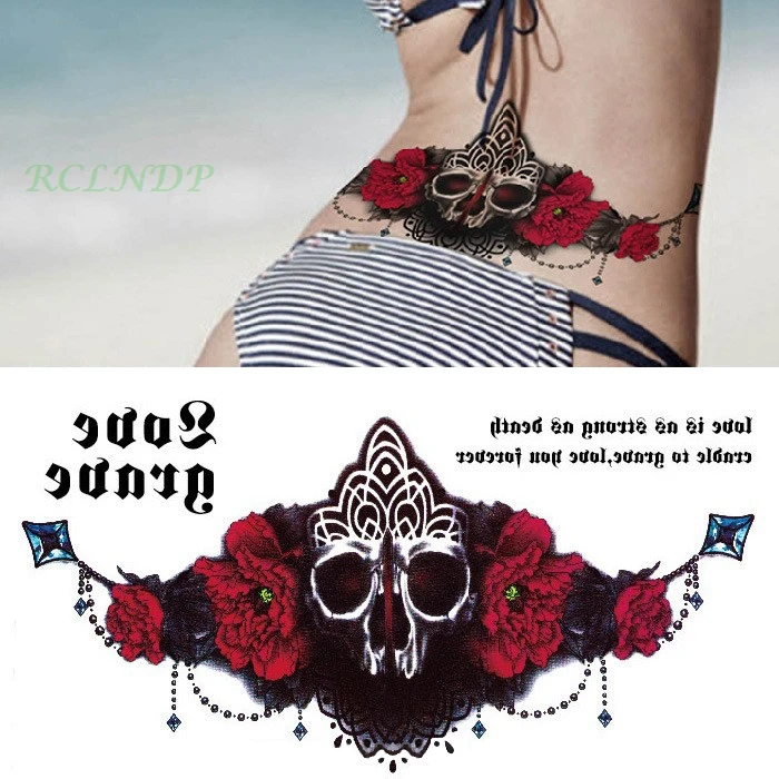 Waterproof Temporary Tattoo sticker skull totem on waist breast back large size women's tatto stickers flash tatoo fake tattoos