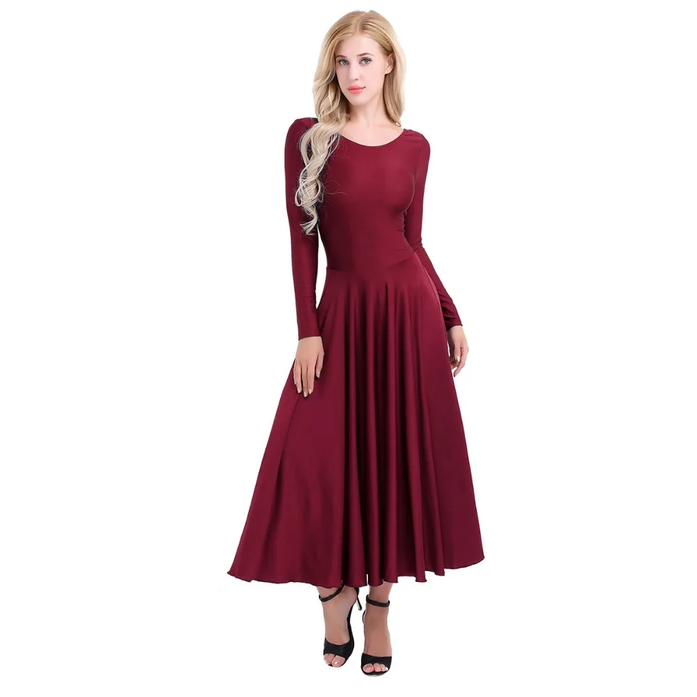 Classic Elegant Women Adult Polyester Long Sleeves Loose Fit Liturgical Praise Dance Dress Ballet Dance Dress Dancewear Clothing