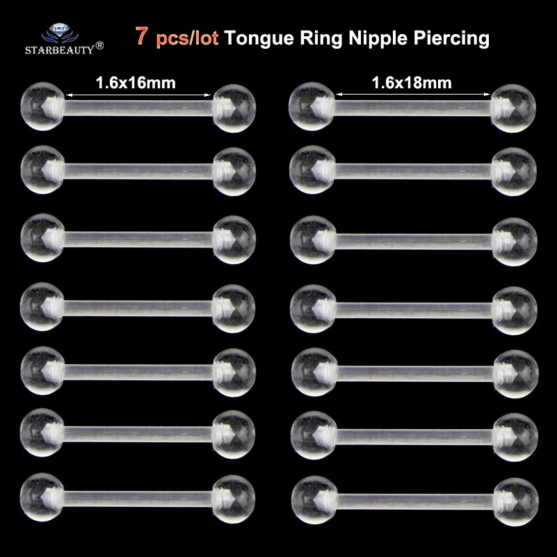 7 pcs Soft Clear Barbell Tongue Piercing Tongue Ring Transparent Acrylic Nipple Ring Helix Piercing Nose Ring Sex Women Pircing