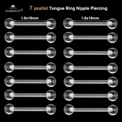 7 Pcs Soft Clear Barbell Tong Piercing Tong Ring Transparant Acryl Tepel Ring Helix Piercing Neus Ring Sex Vrouwen Pircing