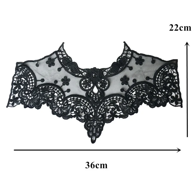 36CM Black Embroidered Flowers Lace Collar Mesh Appliques Gothic Maid Wear Vintage Trims Sew On Patch For Wedding Evening Dress