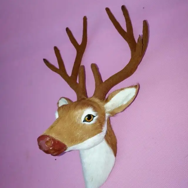 Пластиковая и меховая модель, большая 28x18 см, голова пятнистого оленя, настенный кулон, реквизит для рукоделия, украшение для дома, бара, подарок d1990