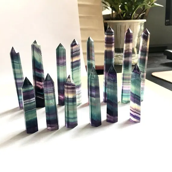 

1Kg Natural Fluorite Point Wand Rainbow Fluorite Obelisk Crystal Obelisk Wand Meditation Third Eye Chakra Healing Crystal