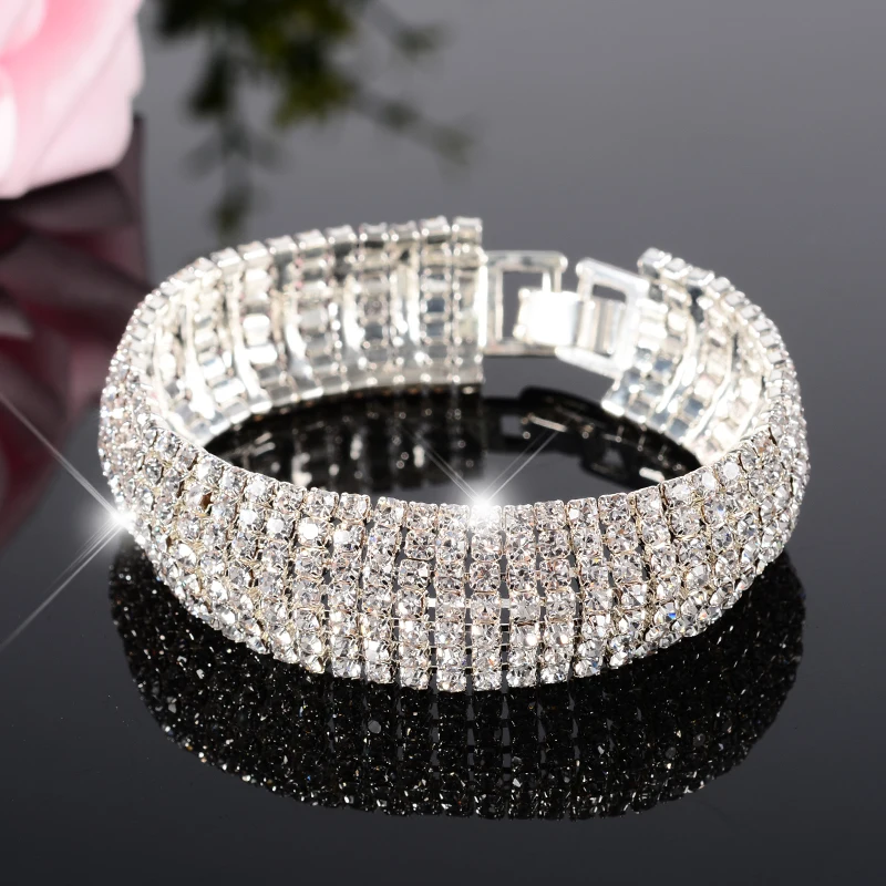 Luxury Brand Wedding Bracelet Best Selling Products Multi-layer Hand Bracelets Women Silver Color Crystal Charm Bbangle Braslet