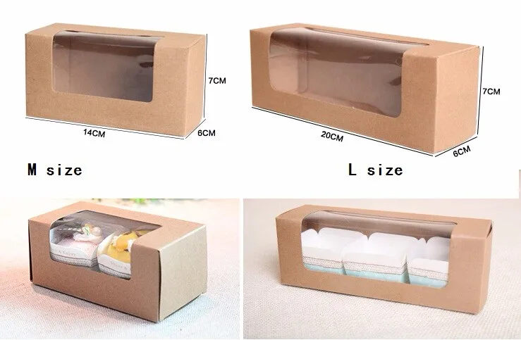 

100pcs Kraft paper Transparent pvc window cake carton Maffei baking macaron box craft/Kraft box with pvc window