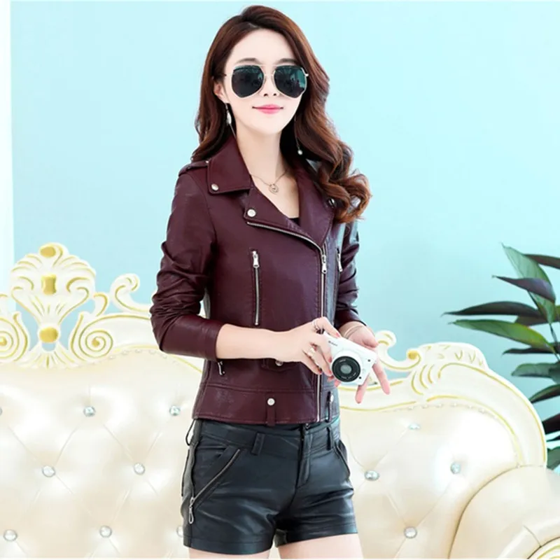 UHYTGF High Quality Short Coat Jacket Women Slim Spring Autumn Leather Outewear Female Zipper Luxury Leather Jacket Lady 4XL 963