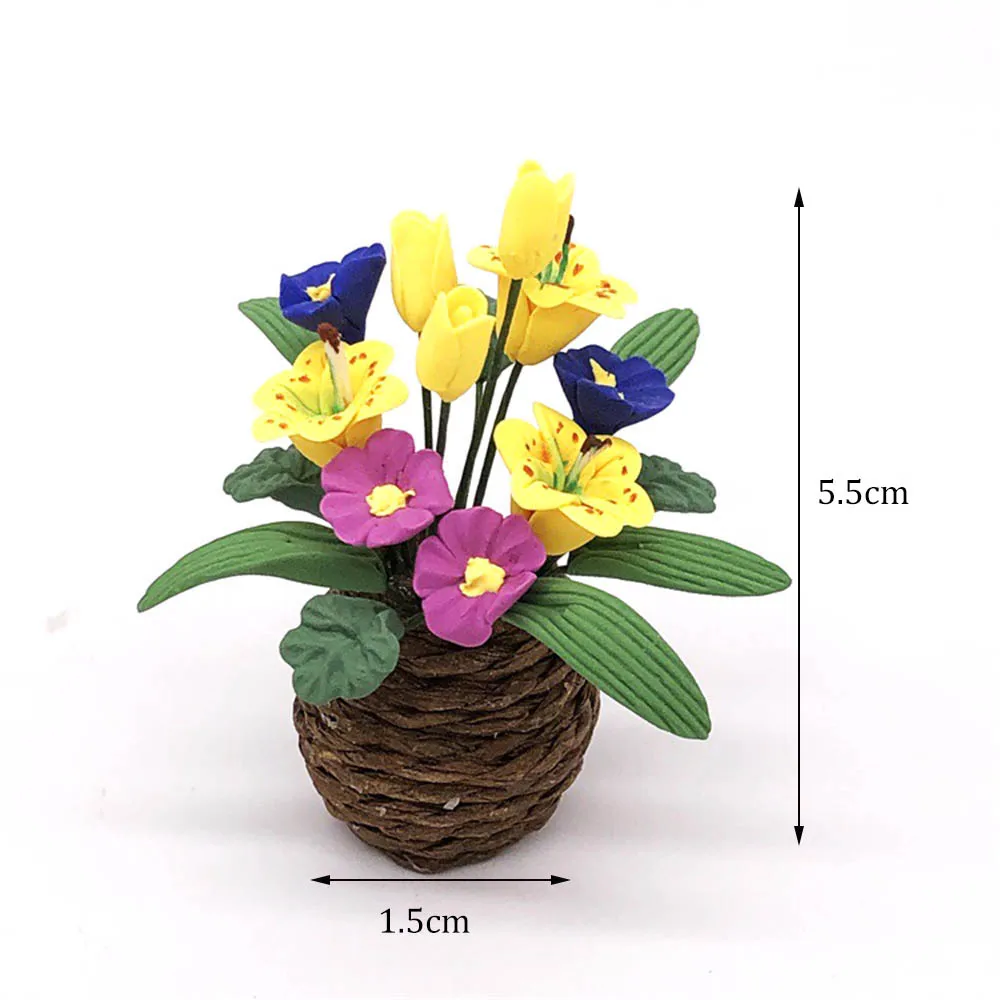 1/12 Dollhouse Miniature Accessories Mini Potted Plant Lily Simulation Flower Model Toys for Doll House Decoration