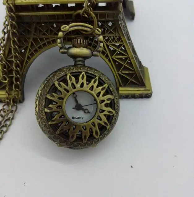 Sunflower Hollow Antique Pocket Watch Bronze Necklace Pendant With Chain relogio de bolso PO875