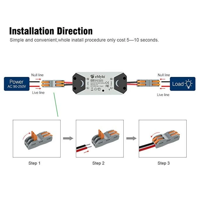 Emylo Wifi Schakelaar Slimme Draadloze Afstandsbediening Elektrische Voor Diy Domotica Relais Module 10A 90-250V Ondersteuning ios Android