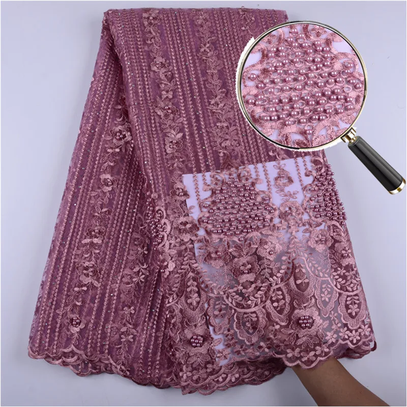 Classical African Mesh Lace Fabric High Quality Nigerian Tulle Lace French Net Lace With Beads And Stones For Party Dress S1399