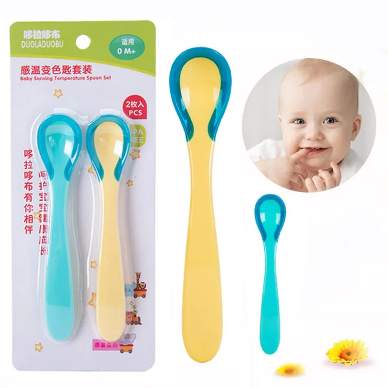 2pc Baby Temperature Sensing Spoon Safety Silicone Feeding Flatware Spoon For Baby Self Feeding Infant kids Baby dishes I0101