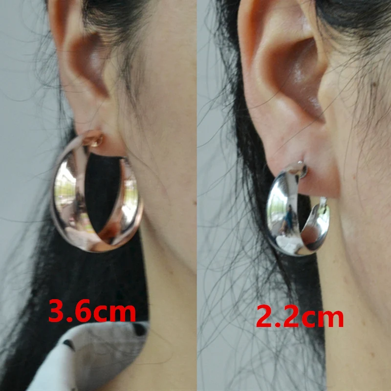 Clip On Earrings for Women Non Pierced Fashion Big Circle Rose Gold Silver Plating Exaggerated Personality Fine Ladies Earings