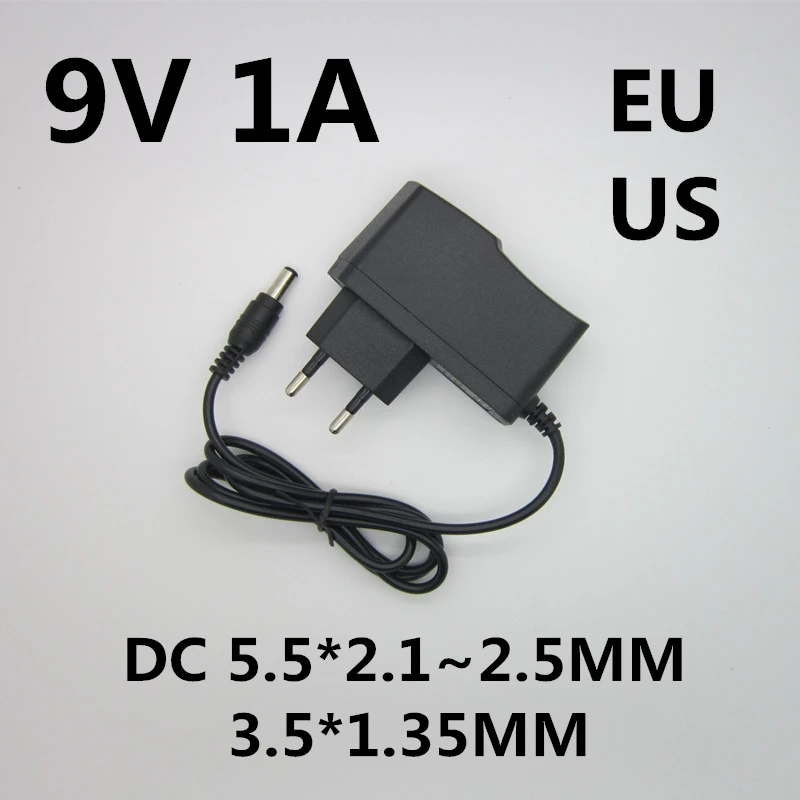 1PCS DC 9V1A 9V 1A Power Supply AC 100V-240V Converter Adapter EU Plug Charger 5.5mm x 2.1mm-2.5mm 1000mA for arduino Diy Kit