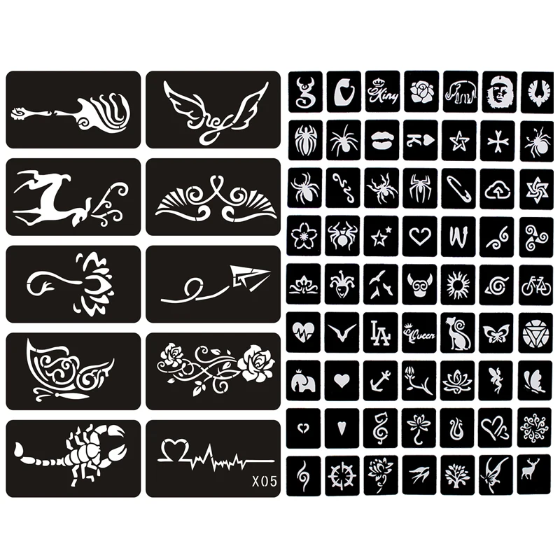 Aerógrafo Glitter Tattoo Stencil, Modelo de desenho, Pequeno, Bonito, Flor, Borboleta, Desenhos animados, Henna, Mulher, Menina, Crianças, 133pcs