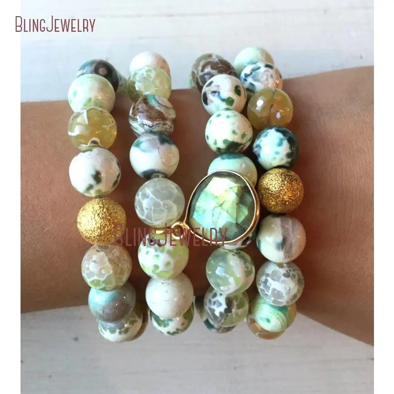 Labradorite  Bezel Charm Bracelet  Light Green White Fire Agates Bead  Dusted Accent Beads  BM18384