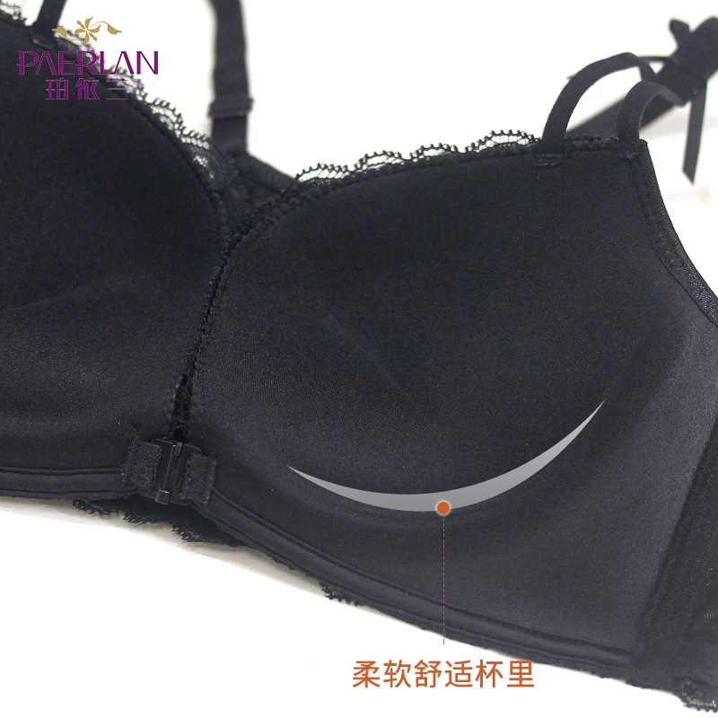 PAERLAN Wire Free  Front Closure Push Up Women Bra 5/8 Cup Bow Floral Lace Small chest sexy back vest type Seamless underwear