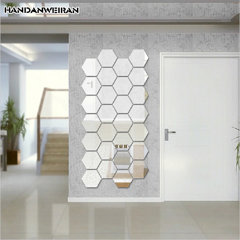 12PCS  Mirror Wall Stickers 126*110*63 MM Modern 3D Gold Silver Hexagonal Acrylic Decorative For Bedroom Living Room DIY