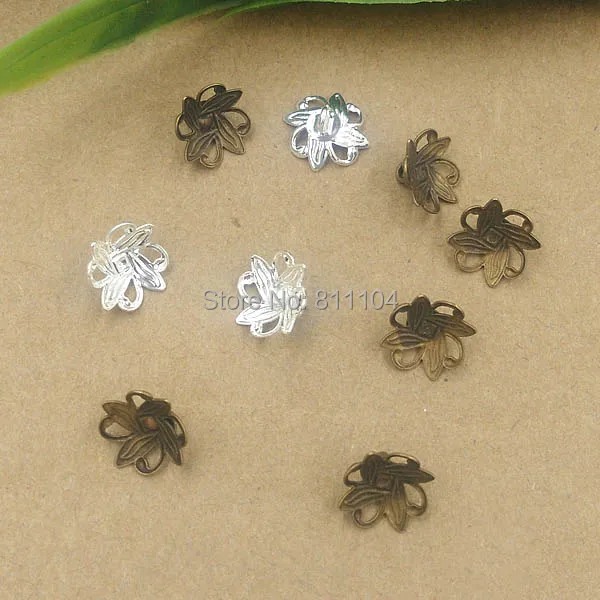 9mm Bell Bead End Caps Filigree Flower Charms with Loop DIY Jewelry Findings Multi-color Plated Brass Metal