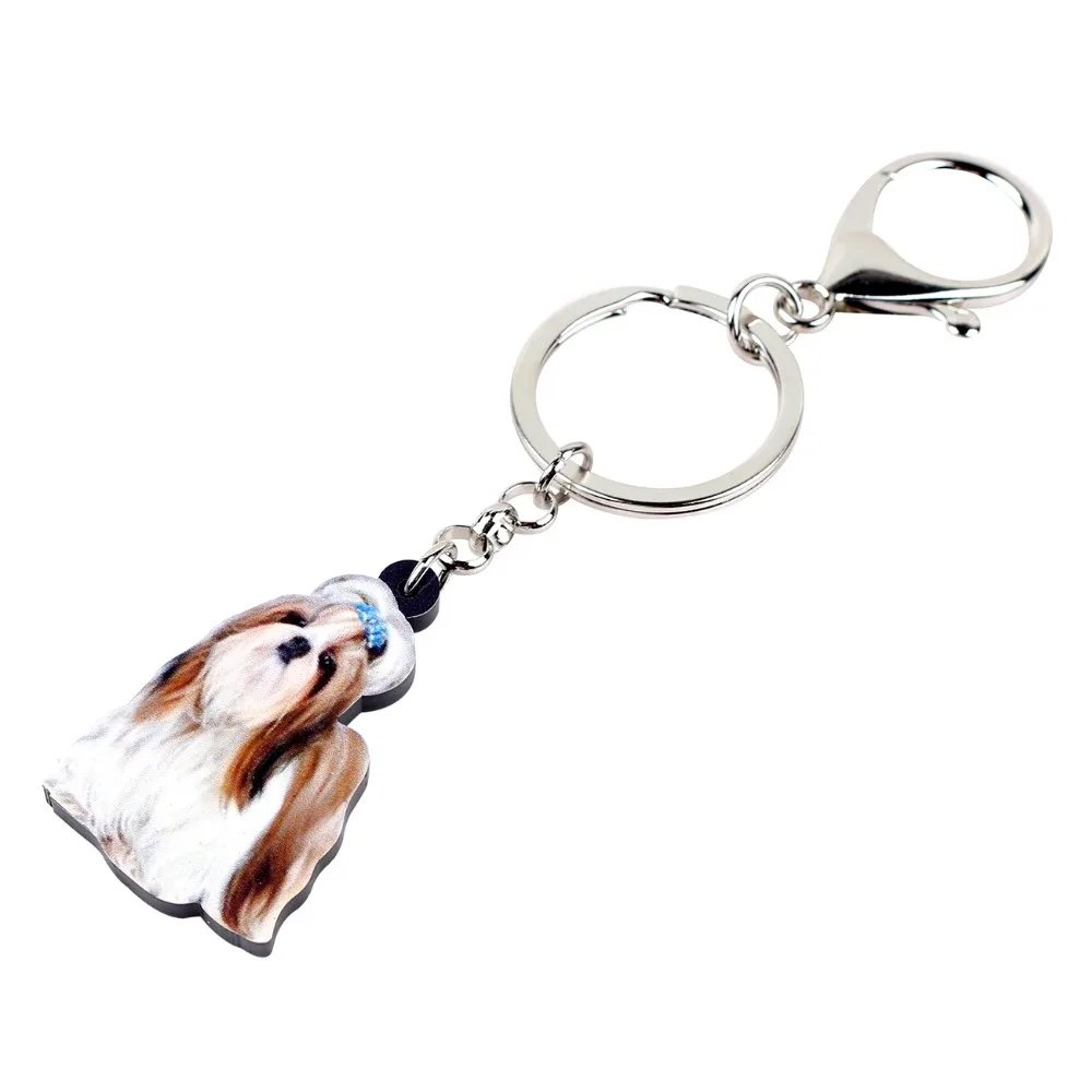 Bonsny Acrylic Cute Chinese Shih Tzu Dog Key Chains Keychain Women Girl Ladies Handbag Car Charms Animal Jewelry Teens Gift Bulk