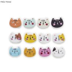 30pcs Cat Head Wood Buttons Sewing Scrapbooking Clothing Headwear Handmade Crafts Home Decor Accessories DIY 20x15mm