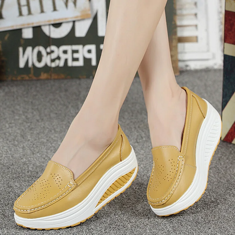 spring platform women casual shoes slip-on genuine leather mother Shake shoes nurse wedges shoes x1092 35