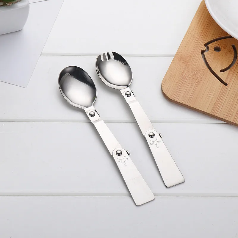 200pcs Outdoor Camping Hiking Stainless Steel Metal Fork Spoon Tableware Cookout Picnic Foldable Folding Spork Coffee&Tea Spoon