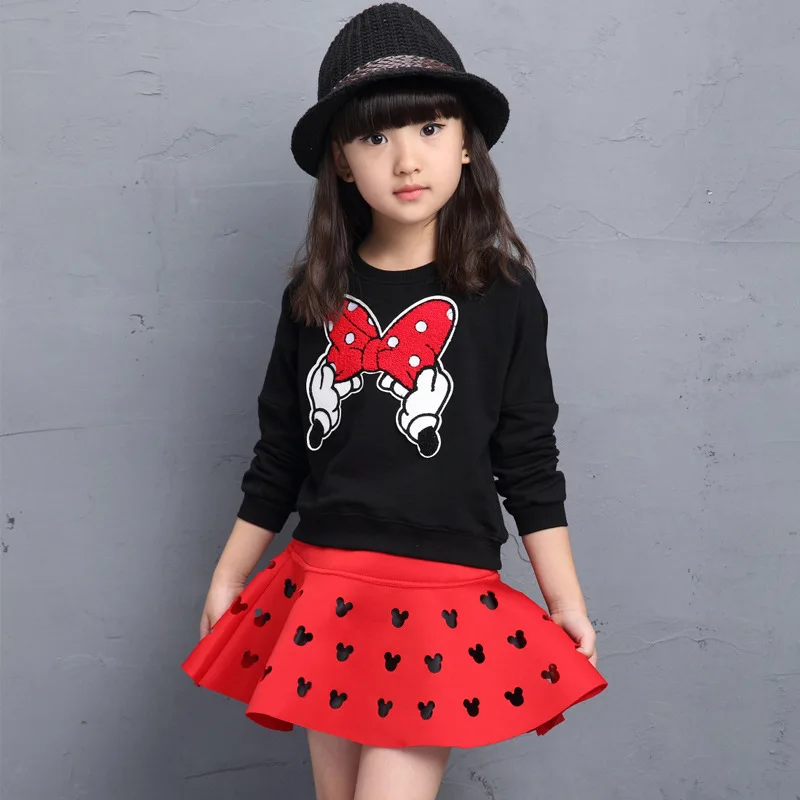 New Children\'s clothing sets Spring autumn Girls cotton cute sweatshirts+Embroidered skirt Two piece suit baby kids clothes