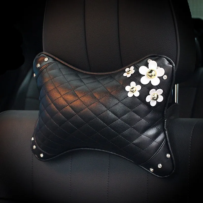 Cute Daisy Flower Auto Interior Leather Steering Wheel Cover Decoration Gear Shifter Hand Brake Case Seat Belt Car Accessories