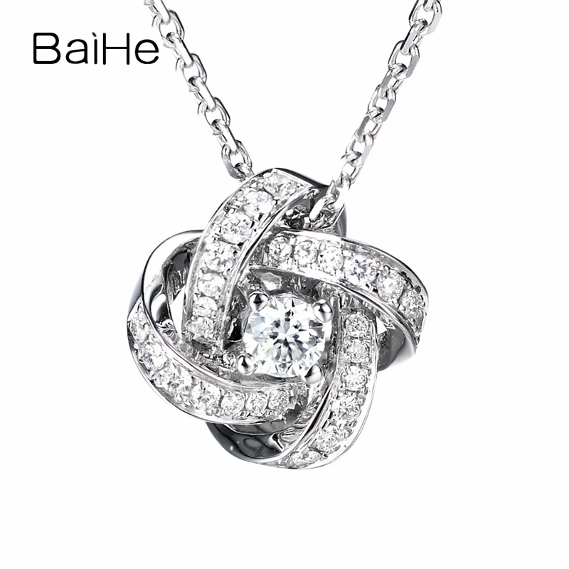 

BAIHE Solid 18K White Gold Natural Diamond Windmill Necklace Women Trendy Fine Jewelry Making Collar molino viento Halskette