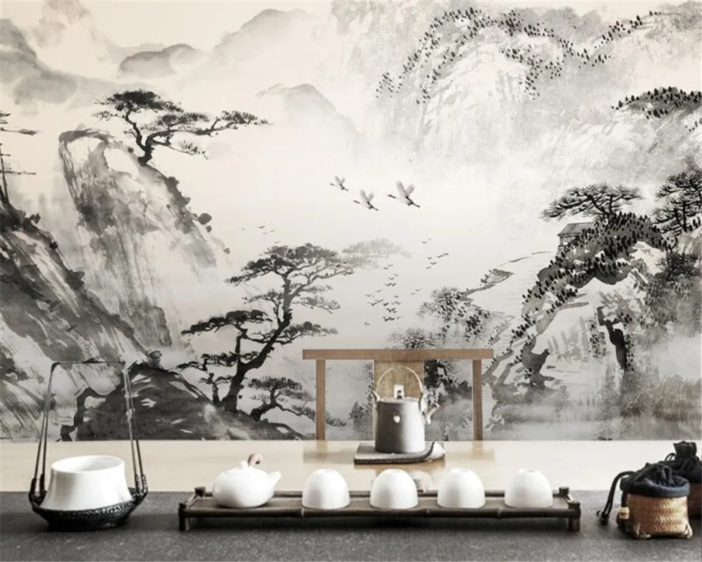 

Custom Mural TV background wallpaper classical atmosphere ink painting landscape background wall decoration wallpaper