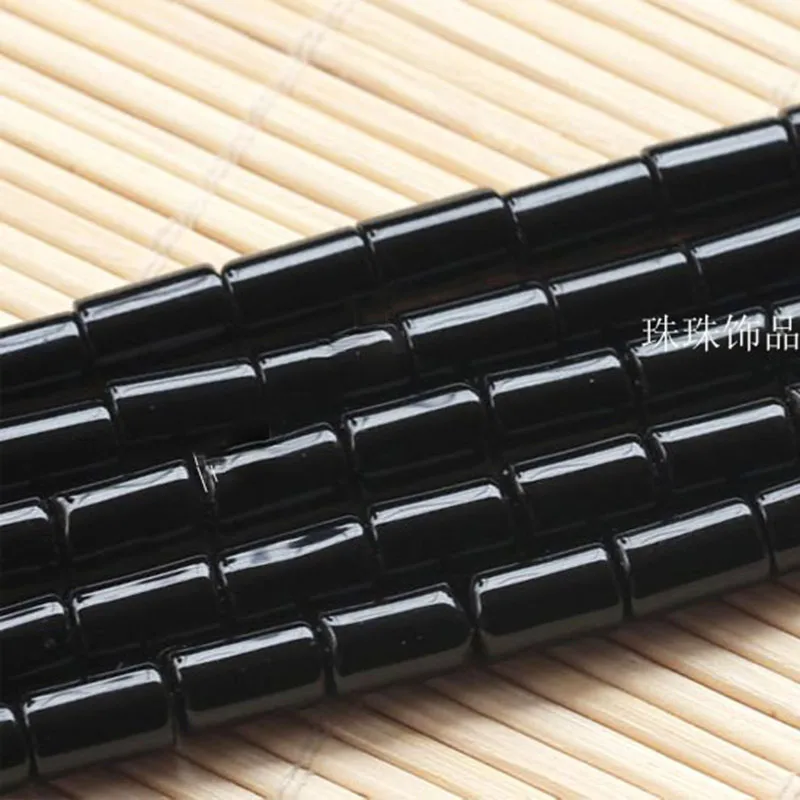 

Natural Black Agate Stone Beads 15inch Tube Column Spacer DIY Loose Beads For Jewelry Making Men Beads Necklace Earring Pendant