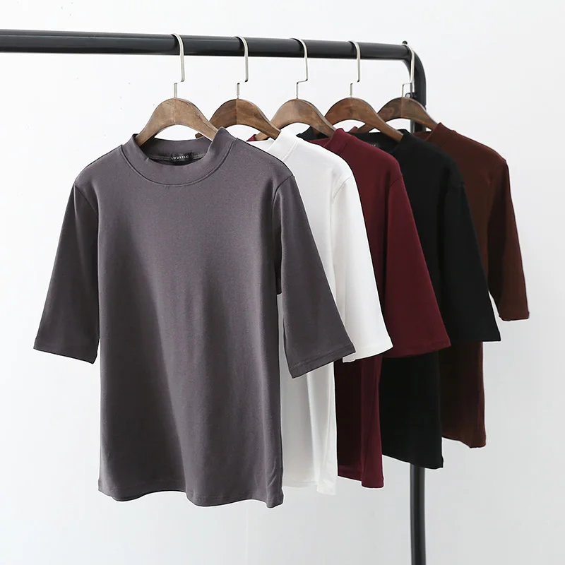 Fashion New Summer Soft Cotton O-Neck  T-Shirt Women Solid Half Sleeve T-Shirts Multicolor Loose T shirt Lady Tops D110