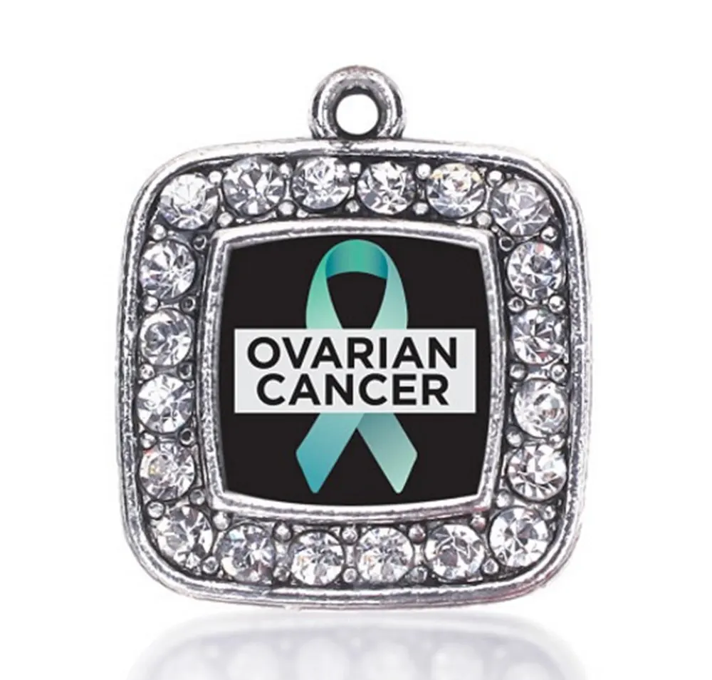 Show your support and help OVARIAN CANCER SQUARE CHARM antique silver plated jewelry