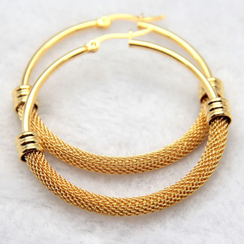 Wholesale price Women Brand T Show Big O Earring Trendy 2 Colors Stainless Steel  Jewelry Net Round Hoop Earrings For Lovers