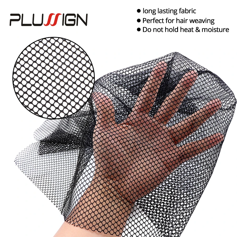 Plussign 5Pcs 100% Polyester Breatheable Fabric Black Hair Weaving Net Stretchable Hairnets Weaving Hairnets For Making Wigs